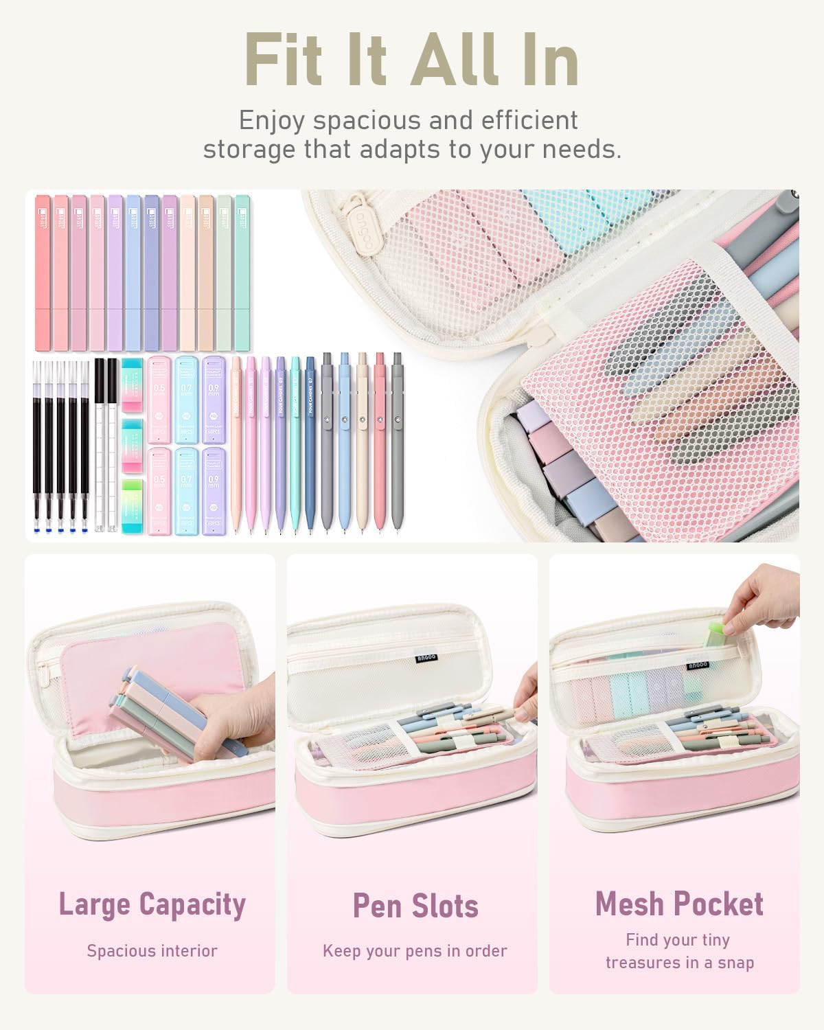 39-Piece School Supplies Set with Pink Pencil Case – Highlighters