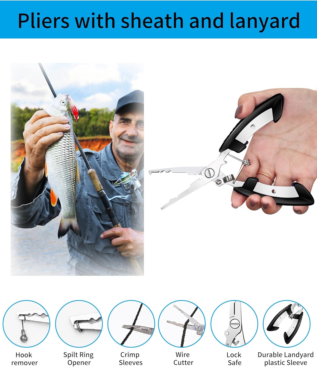 Fishing Tool Kit with Scale, Pliers, Knife & Gripper – 6 Pc Set
