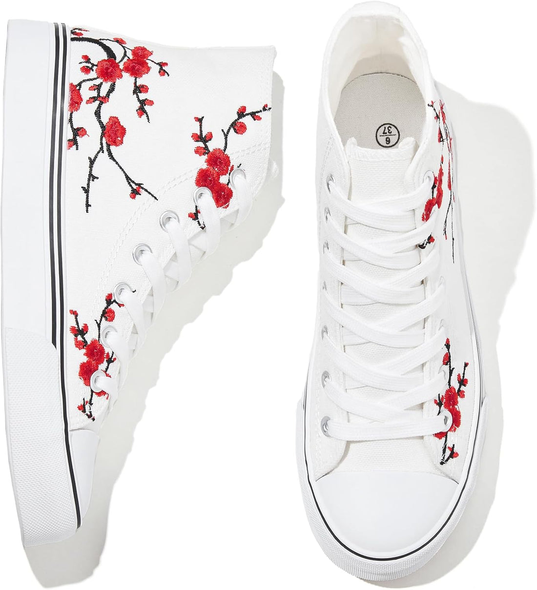 Women’s High-Top Canvas Sneakers – Embroidered Plum Blossom Casual Shoes