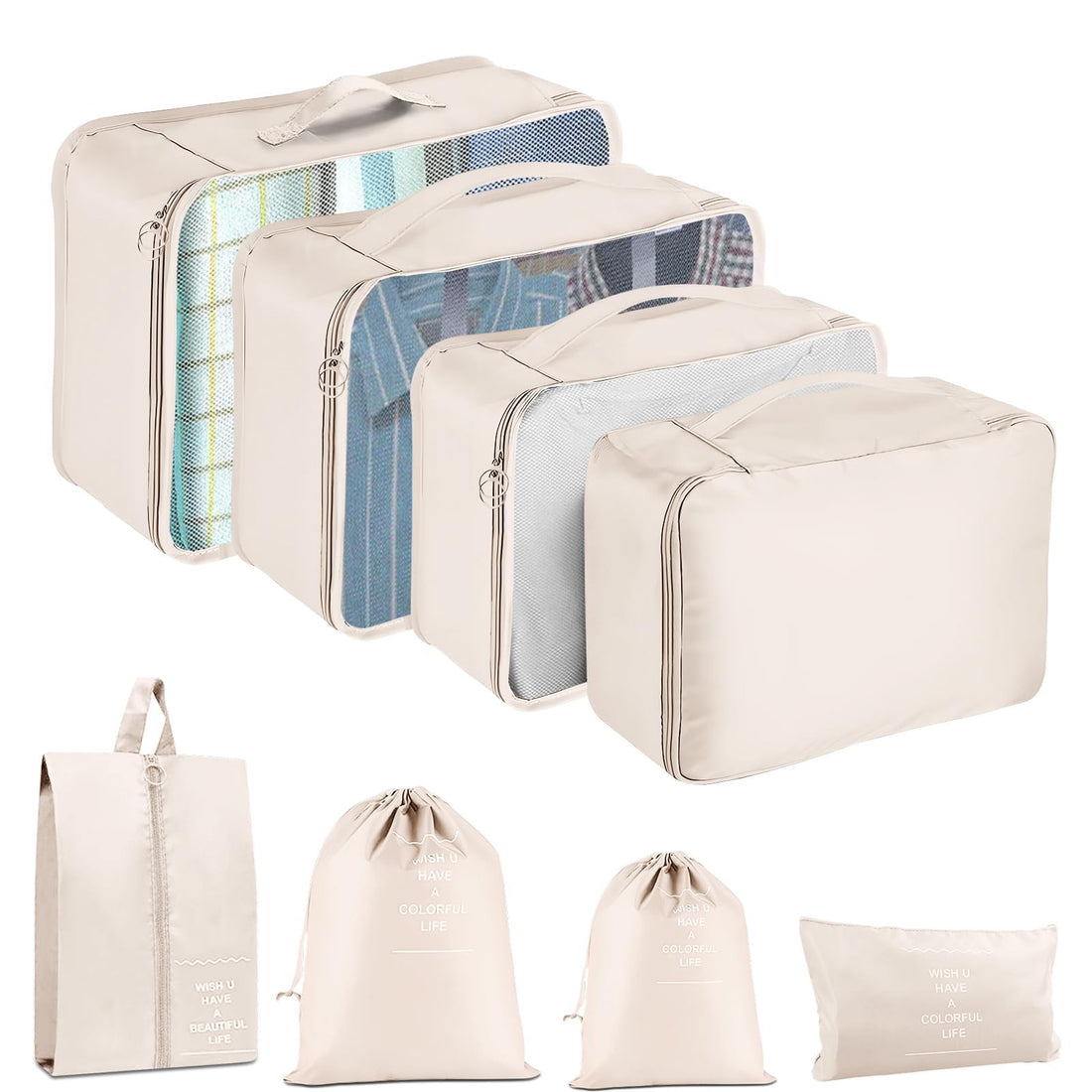 8-Piece Travel Packing Cubes Set – Mesh Compression Luggage Organizers
