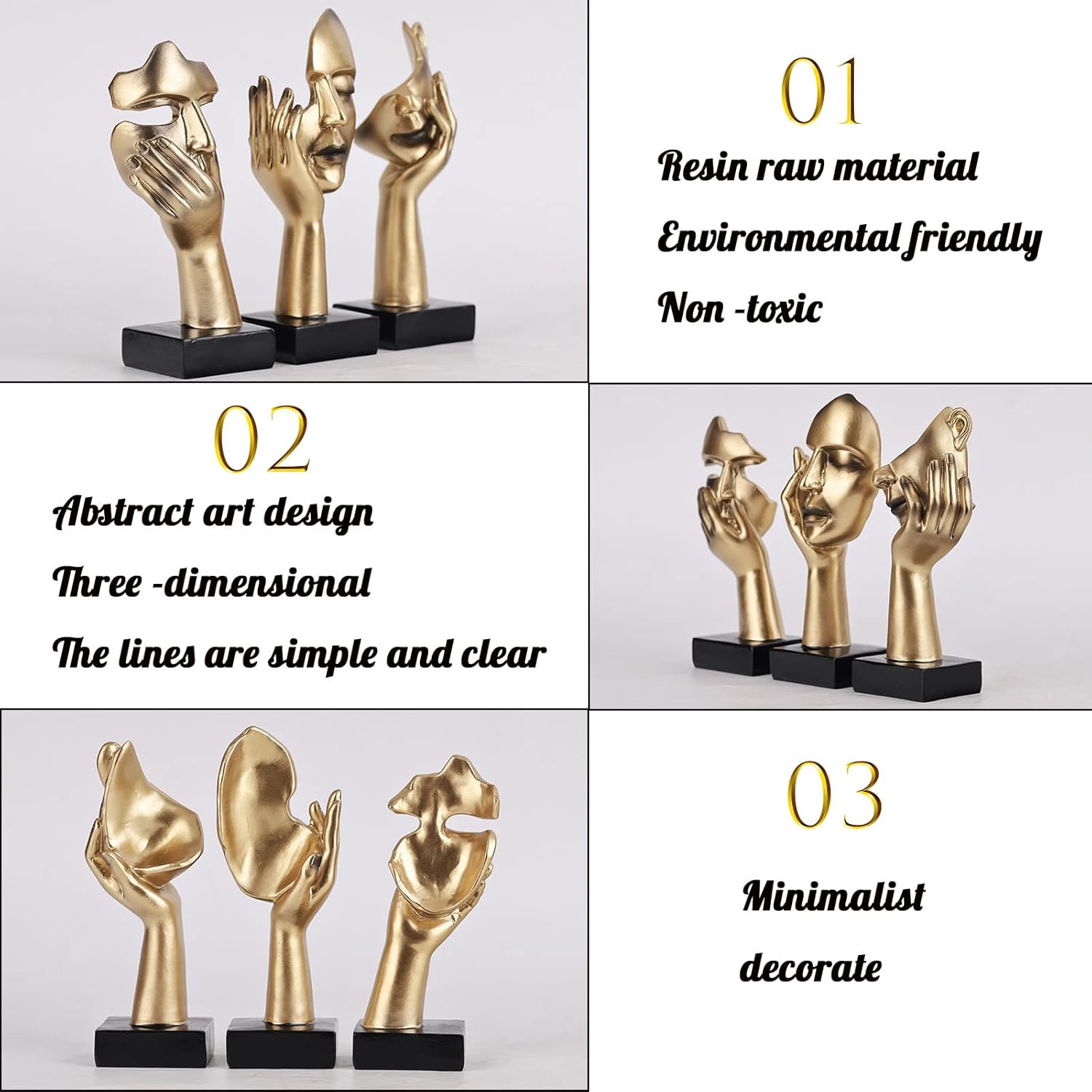 Thinker Statue Set – Gold & Black Abstract Modern Decor (3 Pcs)