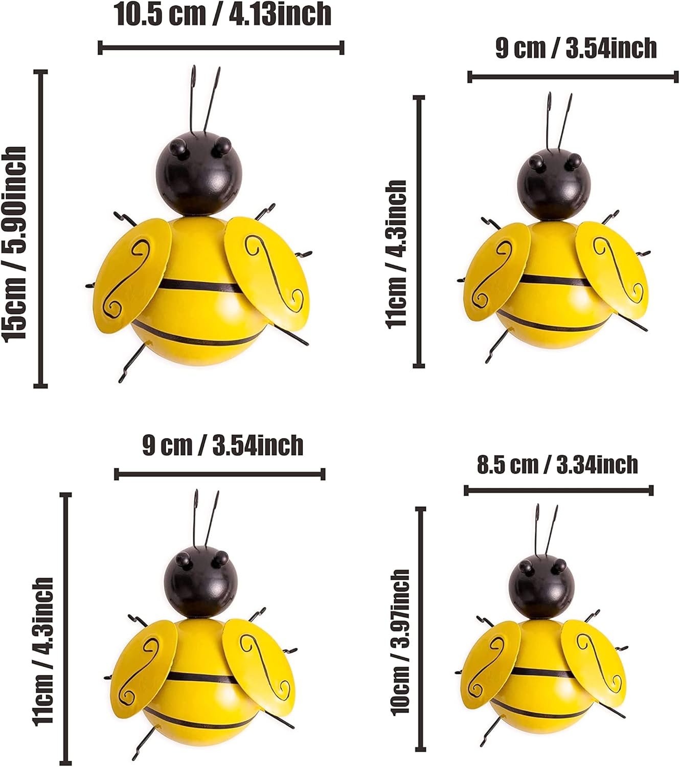 4PCS 3D Metal Bumble Bee Wall Art – Outdoor Garden & Home Decor