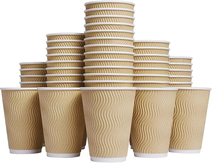 Disposable Hot Paper Cups – 100 Pack Insulated Corrugated Ripple Wall Cups