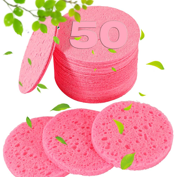 50 PCS Compressed Facial Sponges – 100% Natural Cellulose Professional