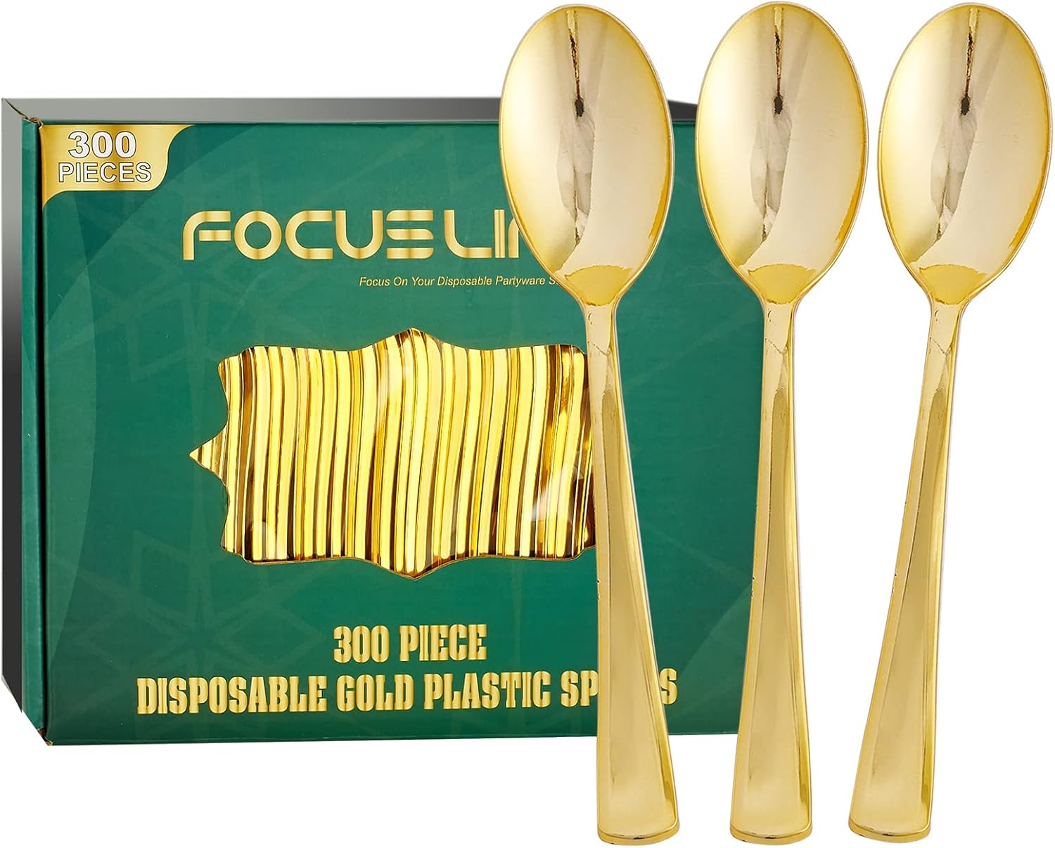 300-Pack 6.8" Gold Disposable Plastic Spoons – Heavy Duty & Elegant Cutlery
