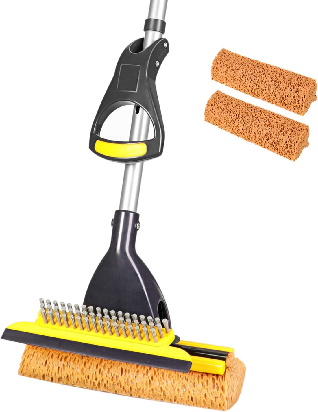 Sponge Mop with Telescopic Handle – 2 Heads Total, Honeycomb