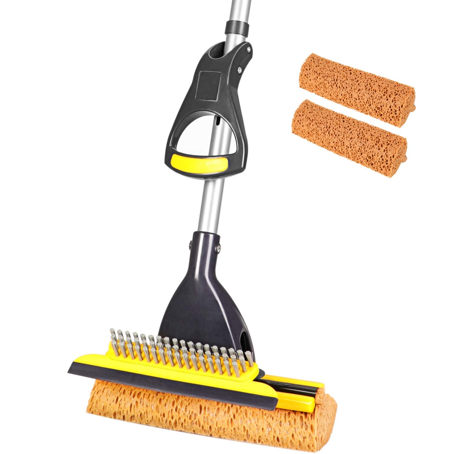 Sponge Mop with Telescopic Handle – 2 Heads Total, Honeycomb