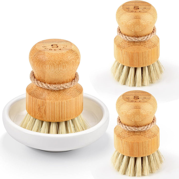 Dish Scrub Brushes Set – Wooden Kitchen Scrubbers with Natural Sisal