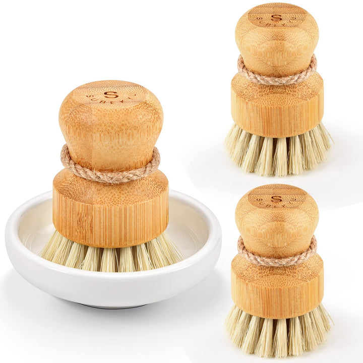 Dish Scrub Brushes Set – Wooden Kitchen Scrubbers with Natural Sisal
