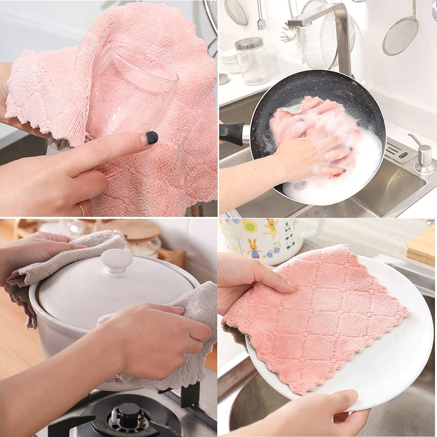 Microfiber Kitchen Washcloths – Super Absorbent Coral Velvet Dishtowels
