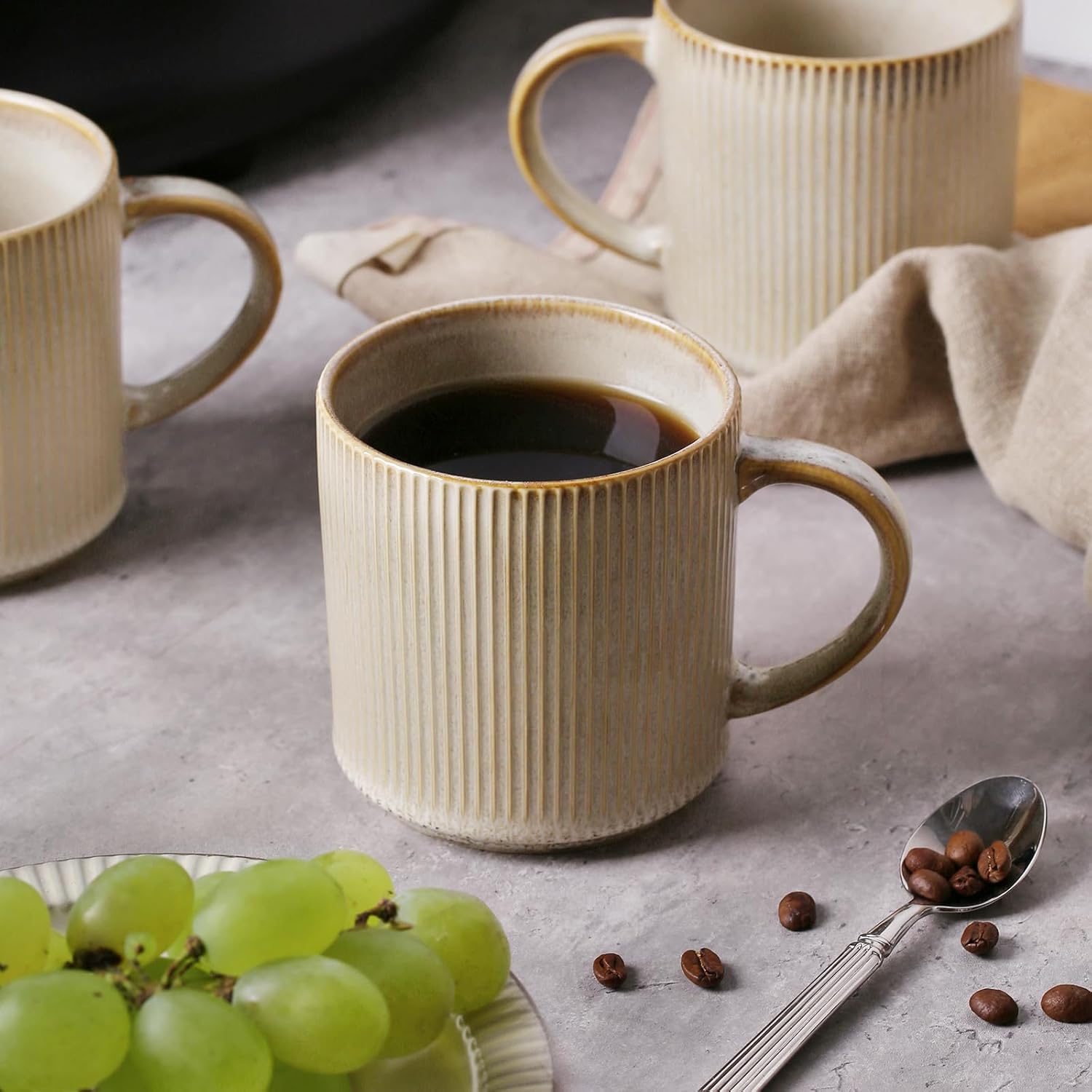 Set of 4 Ceramic Coffee Mugs – 16 oz Porcelain Cups with Large Handles
