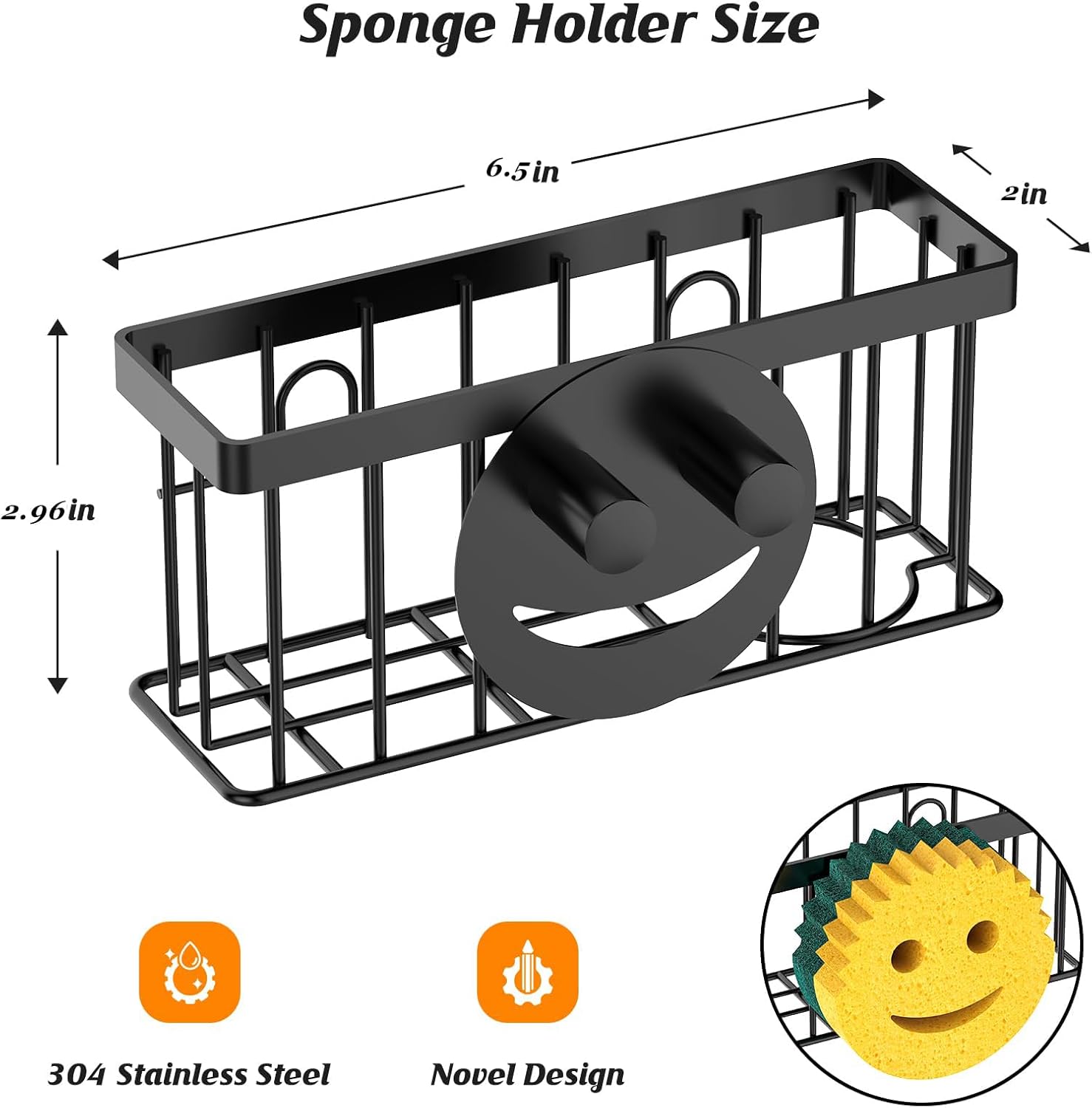 Sponge Holder Smiley Face – Kitchen Sink Caddy with 2 Suction Cups