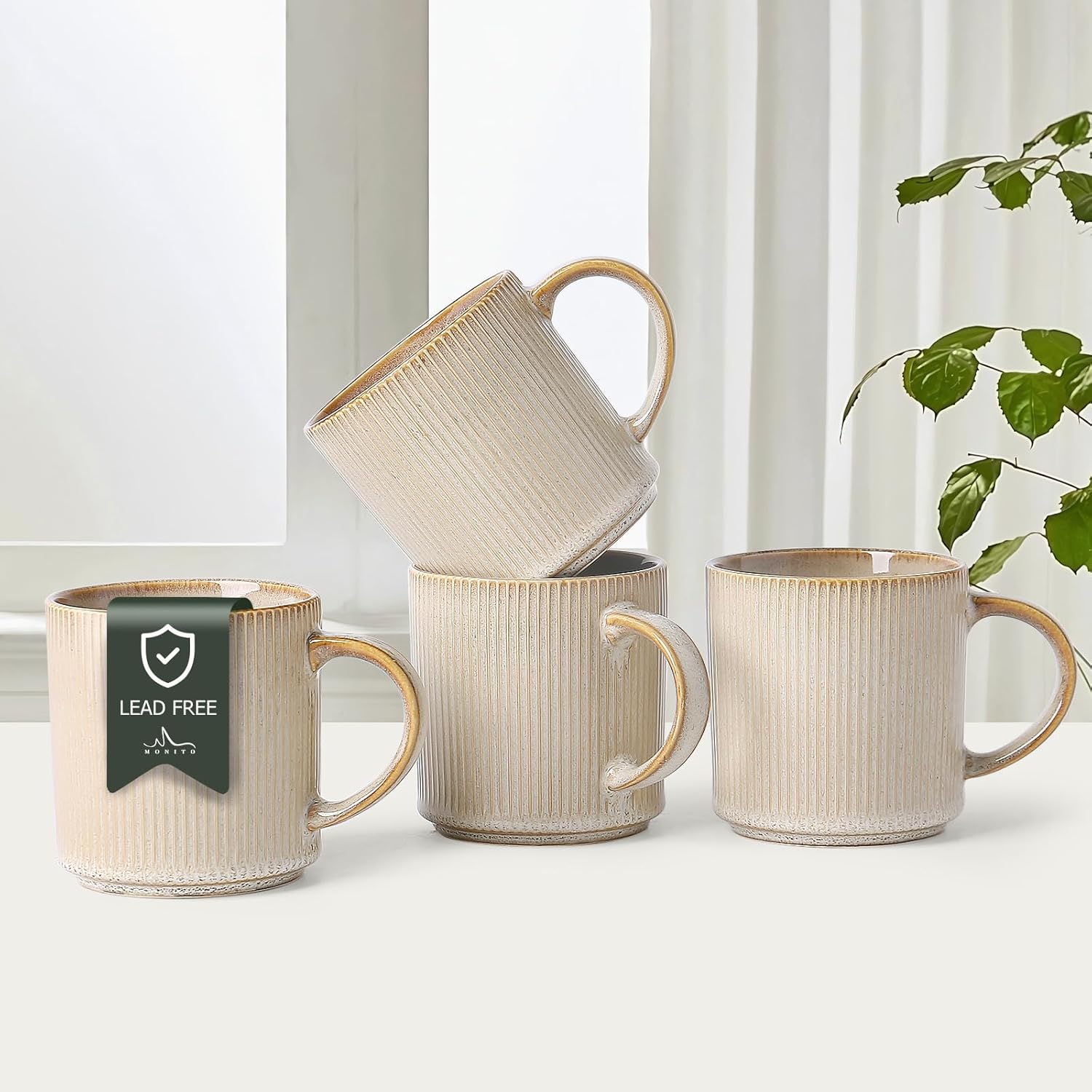 Set of 4 Ceramic Coffee Mugs – 16 oz Porcelain Cups with Large Handles