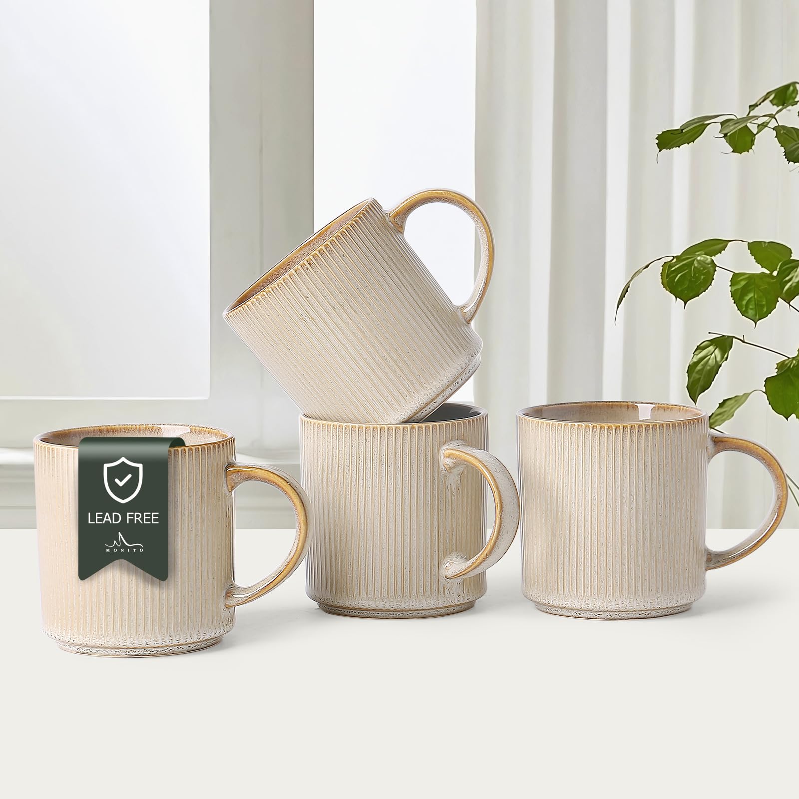 Set of 4 Ceramic Coffee Mugs – 16 oz Porcelain Cups with Large Handles