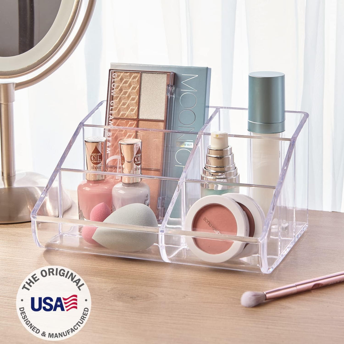Clear Plastic Vanity Makeup Organizer | 6-Compartment Holder for Brushes,