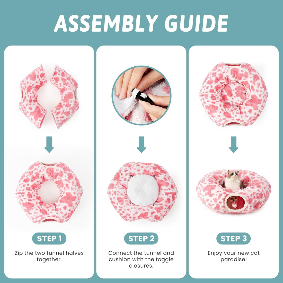 Cat Tunnel Bed for Indoor Cats, Foldable Cute Cat Donut Tunnel with Washable