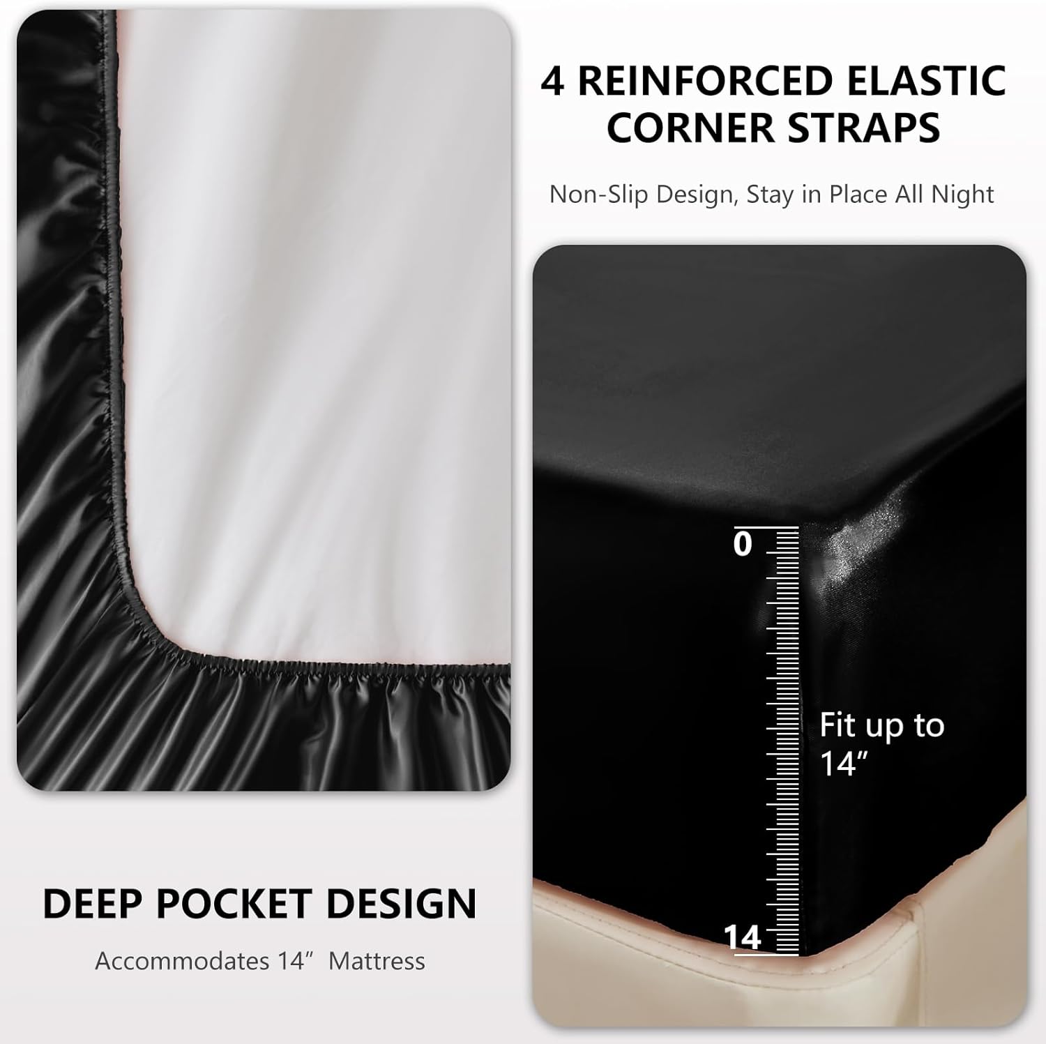 Queen Size 4-Piece Satin Sheet Set – Luxuriously Soft Black Microfiber