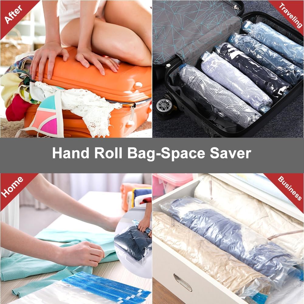 10-Pack Space Saver Compression Bags – No Pump Needed Travel Storage