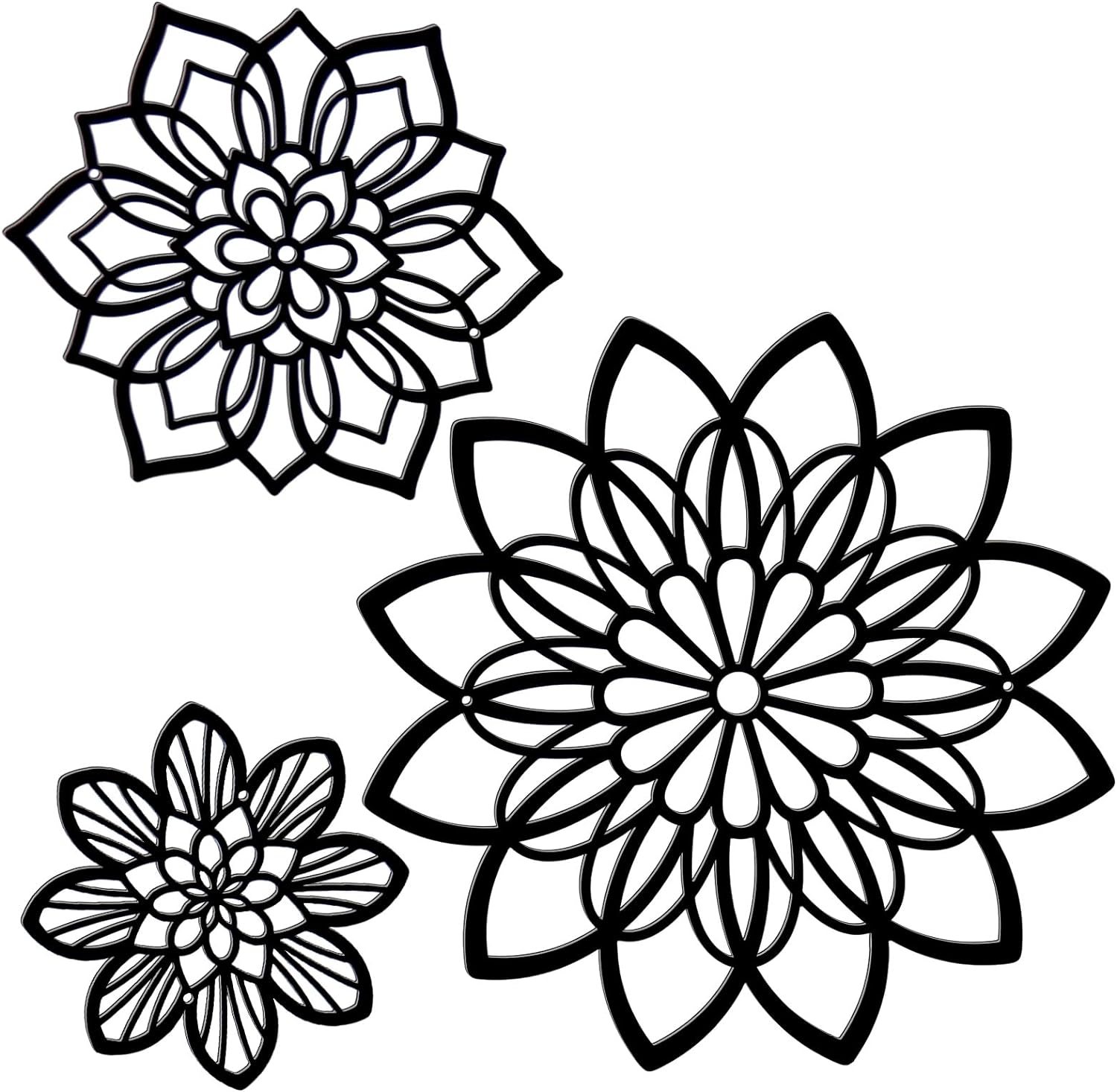 3 Pieces Metal Flowers Wall Decor, Black Wall Decor, Flower Art Wall