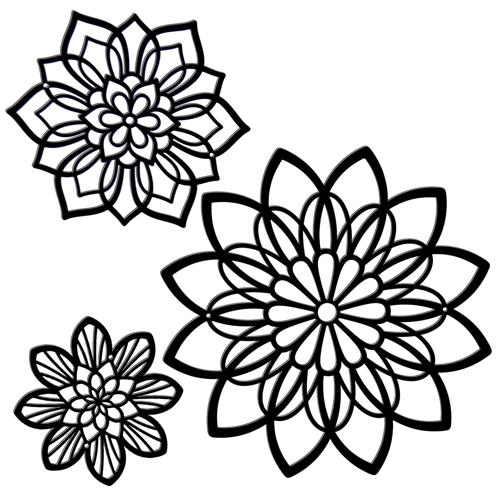 3 Pieces Metal Flowers Wall Decor, Black Wall Decor, Flower Art Wall