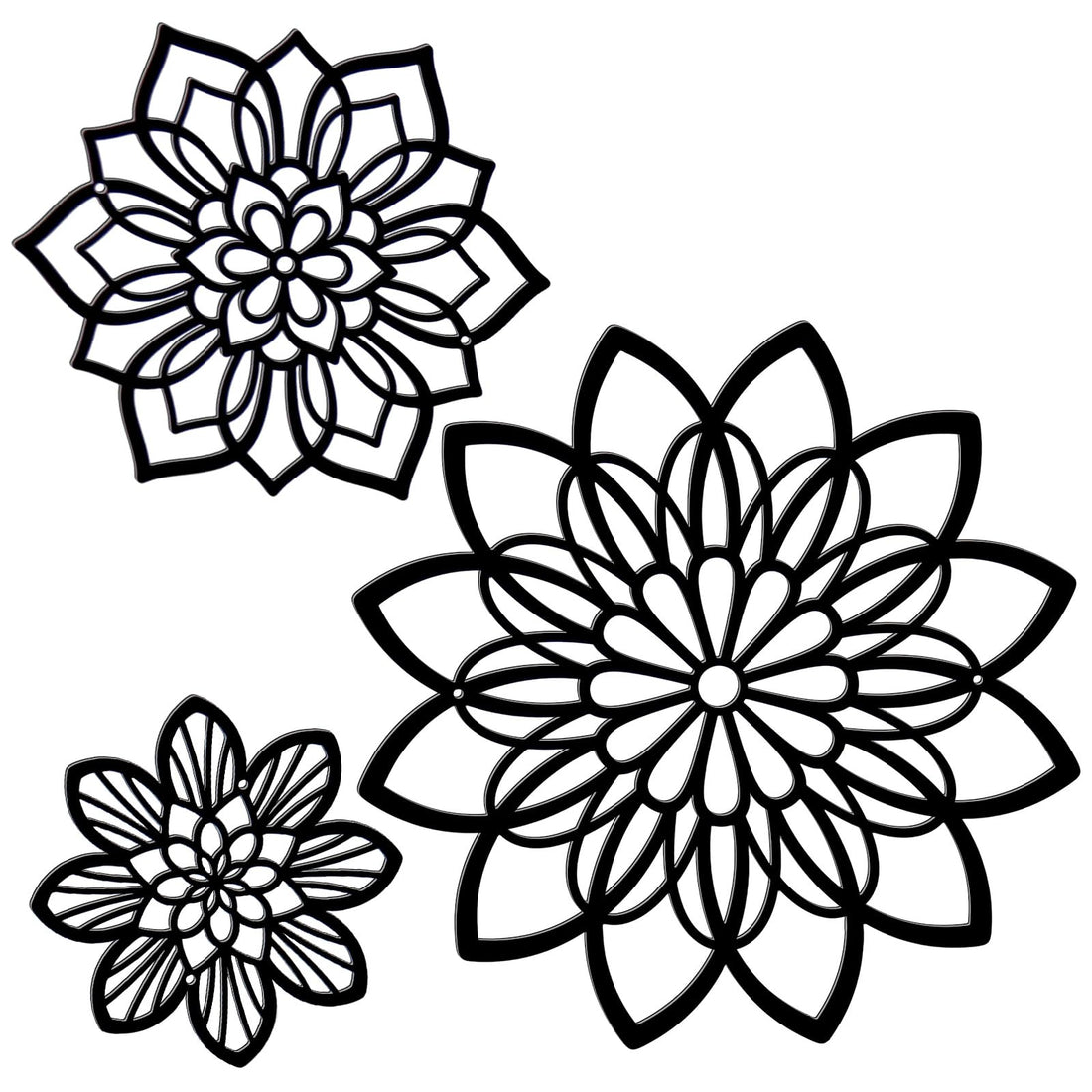 3 Pieces Metal Flowers Wall Decor, Black Wall Decor, Flower Art Wall