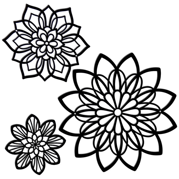 3 Pieces Metal Flowers Wall Decor, Black Wall Decor, Flower Art Wall