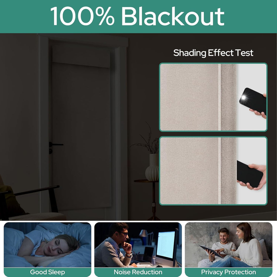 Linen Blackout French Door Curtain – Thermal Privacy Shade 26x68