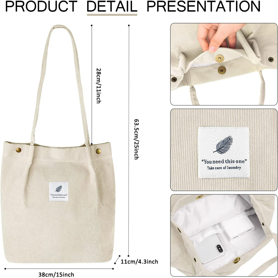 Tote Bag for Women – Canvas Shoulder Purse with Inner Pocket, Stylish Everyday