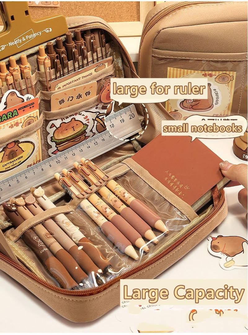 Plush Capybara Pencil Case – 12-Compartment Kawaii Organizer Pouch