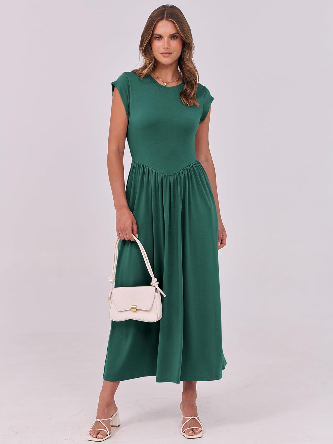 Women’s Cap Sleeve Maxi Dress – Summer Dressy Casual Elegant Fit & Flare High Waist A-Line Long