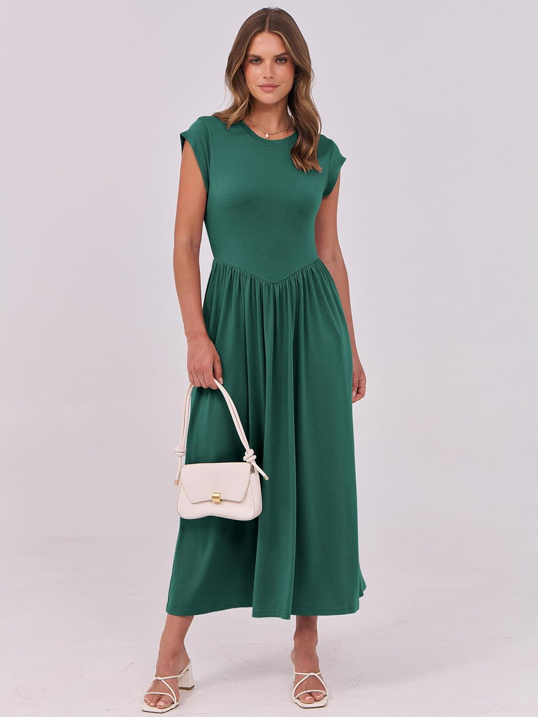 Women’s Cap Sleeve Maxi Dress – Summer Dressy Casual Elegant Fit & Flare High Waist A-Line Long