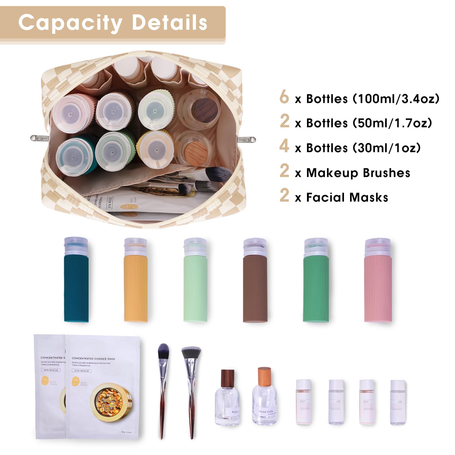 Narwey Checkered Makeup Bag – Large Travel Cosmetic Organizer toiletry bag