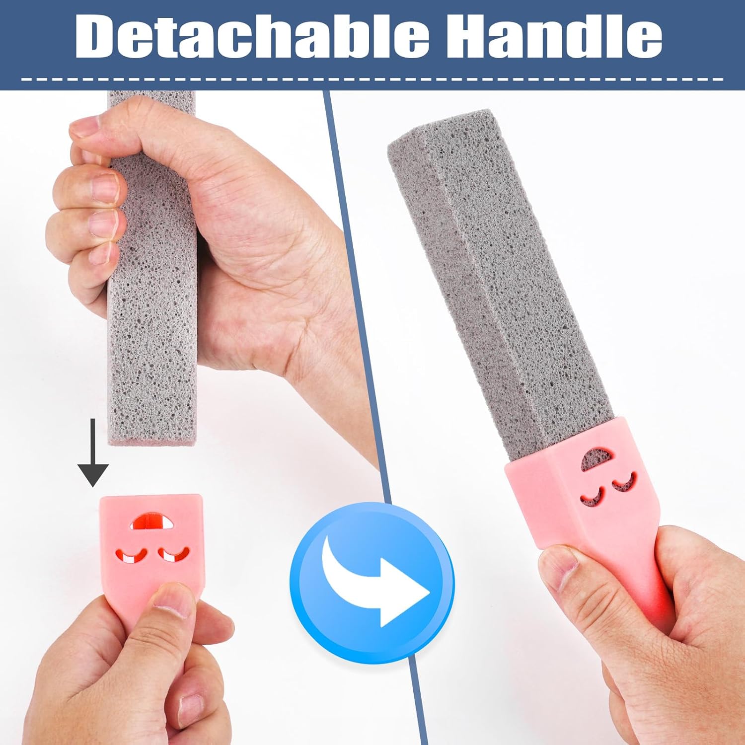 8 Pack Pumice Stones for Cleaning with 2 Universal Handles – Grey Pumice Stone