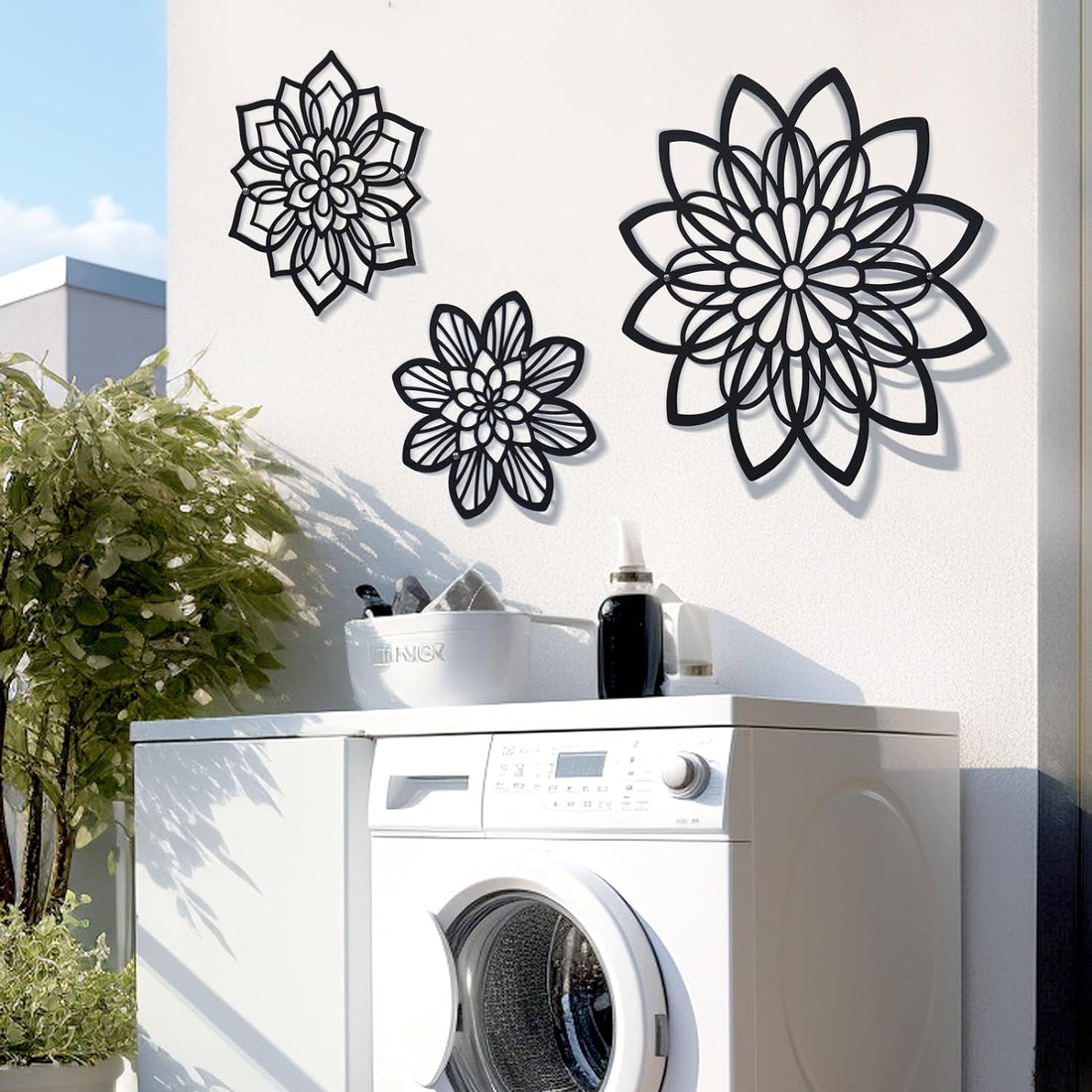 3 Pieces Metal Flowers Wall Decor, Black Wall Decor, Flower Art Wall