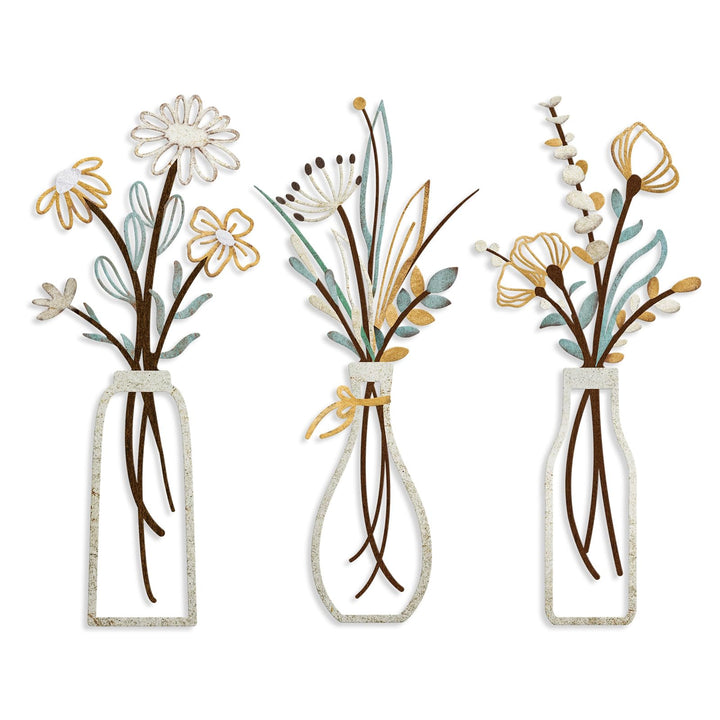 3-Piece Beige Metal Flower Wall Art – Rustic Farmhouse Decor