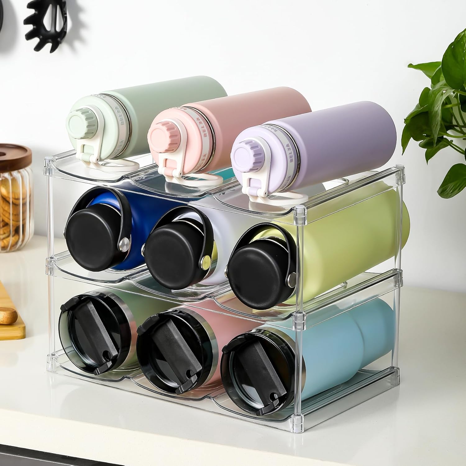 Compartment Stackable Water Bottle Organizer – Clear Holder for Stanley & Large Tumblers,