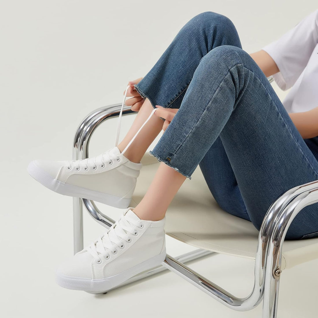 Women’s Black Canvas High Top Sneakers – Lace-Up Non-Slip Casual Shoes