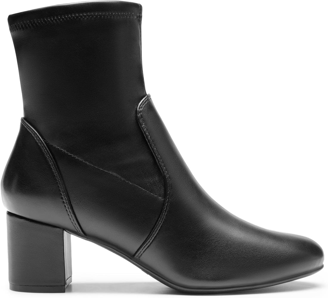 Women’s Fitted Stretch Ankle Boots – Stylish Low Chunky Heel Booties