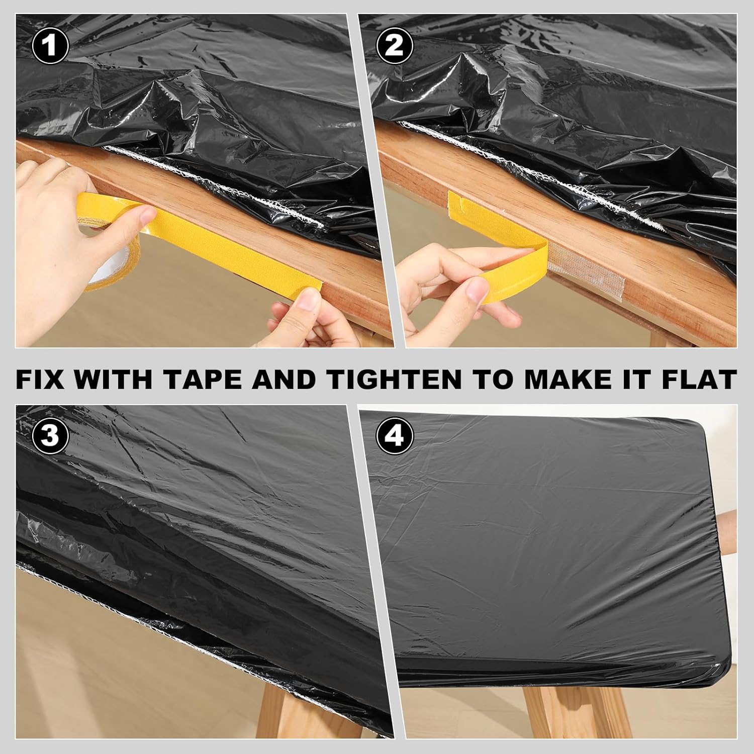 2 Pcs Plastic Elastic Fitted Tablecloths 72x30” – Waterproof Black