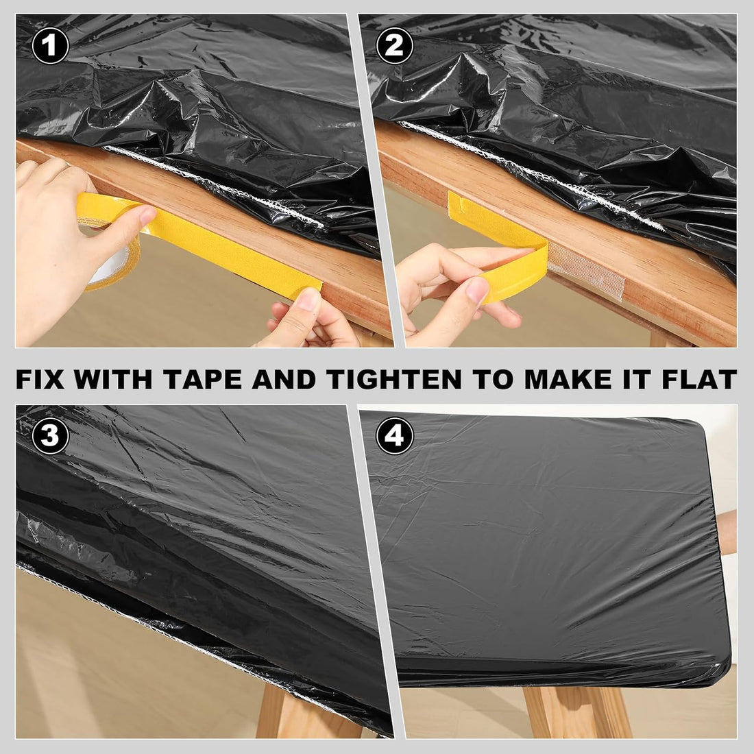 2 Pcs Plastic Elastic Fitted Tablecloths 72x30” – Waterproof Black