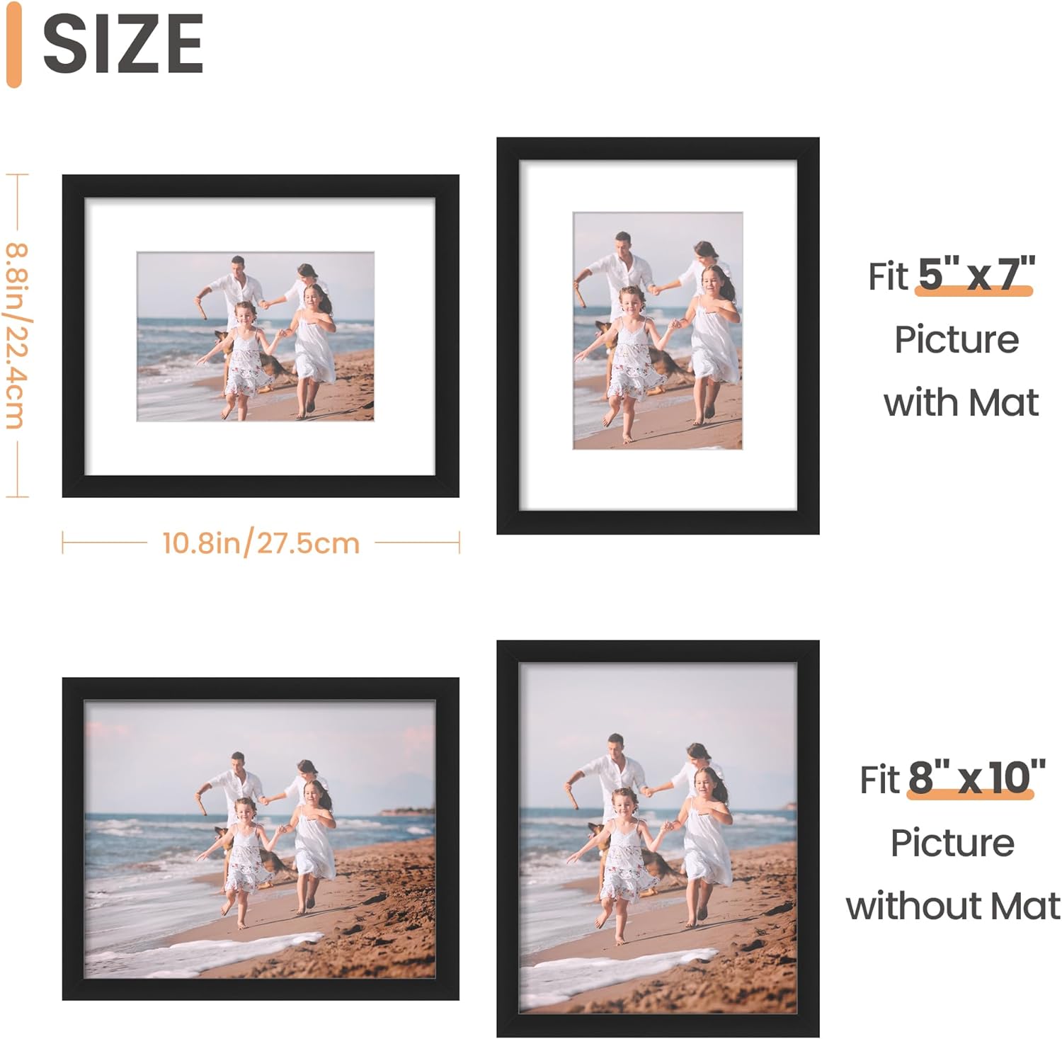 8x10 Picture Frame Set of 5, Display Pictures 5x7 with Mat