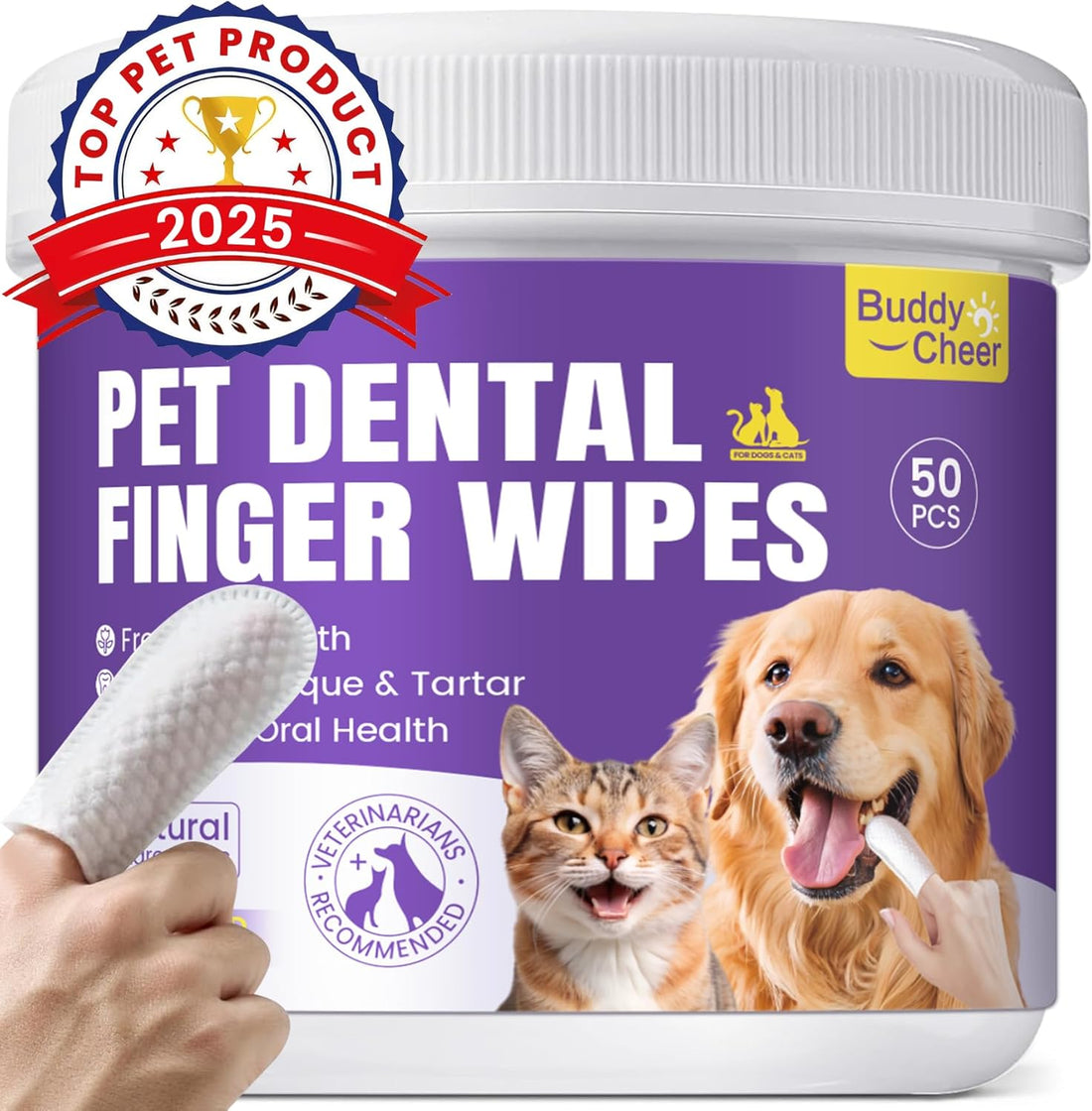 No-Rinse Dog Dental Care Wipes – 50 Count Pet Tooth Cleaning Wipes for Dogs & Cats