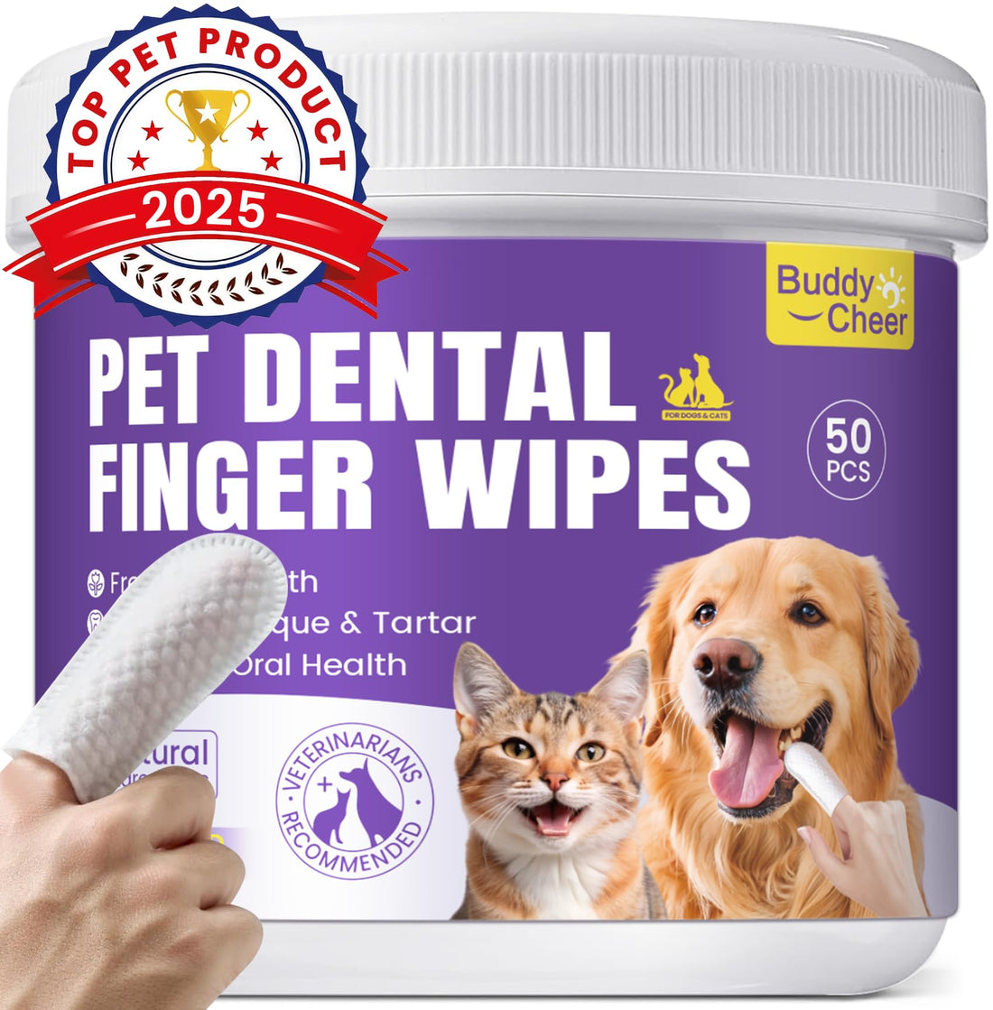 No-Rinse Dog Dental Care Wipes – 50 Count Pet Tooth Cleaning Wipes for Dogs & Cats