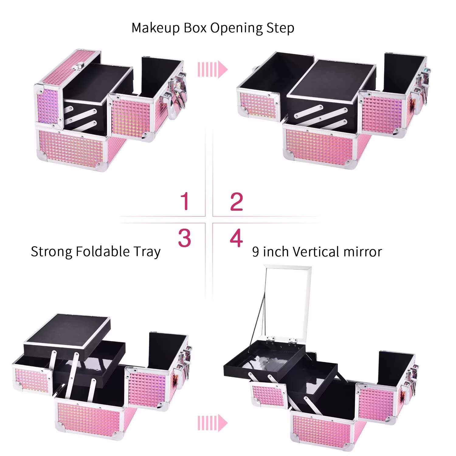 Makeup Train Case Makeup Case Organizer Portable Cosmetic Box Storage