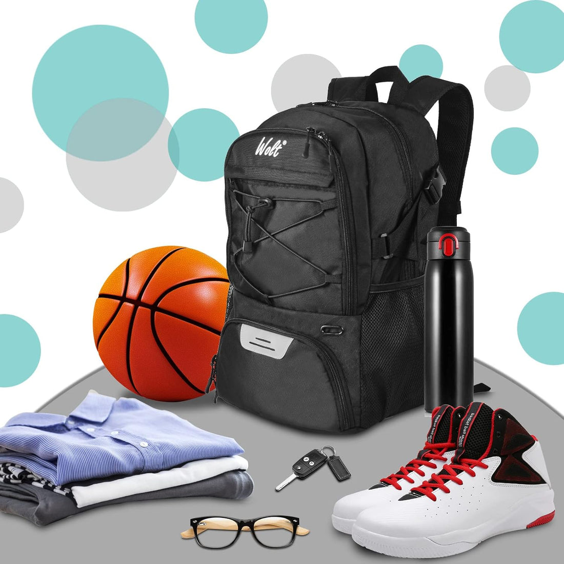 WOLT Basketball Backpack with Shoe & Ball Compartments