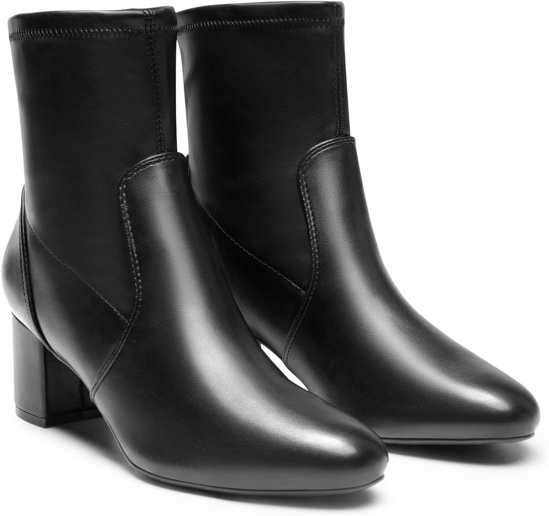 Women’s Fitted Stretch Ankle Boots – Stylish Low Chunky Heel Booties