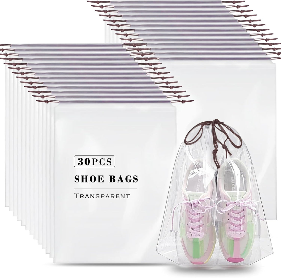 30 Pack Clear Shoe Bags for Travel – Waterproof Transparent Drawstring