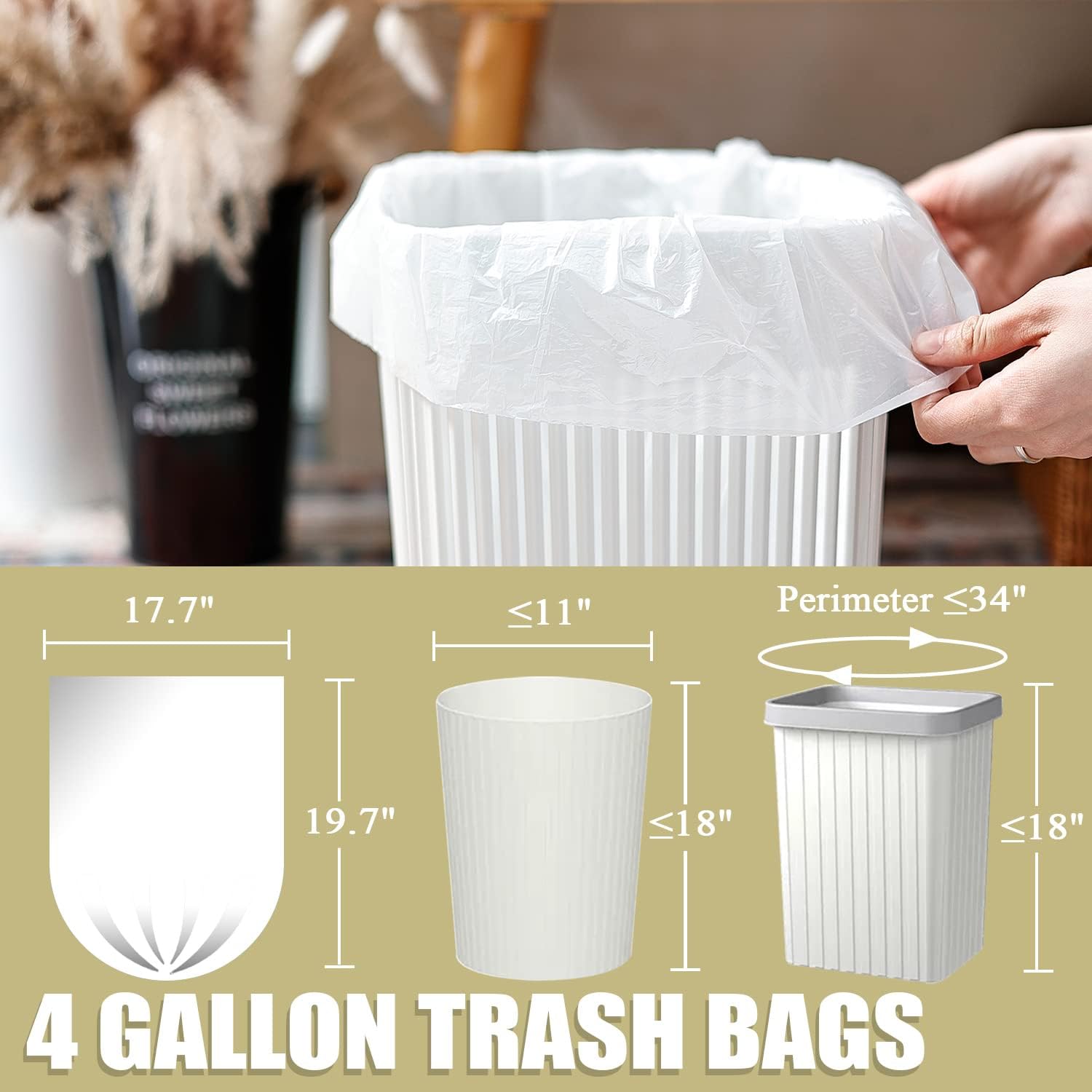 4 Gallon Trash Bags – 100 Count, Small Garbage Bags for Office