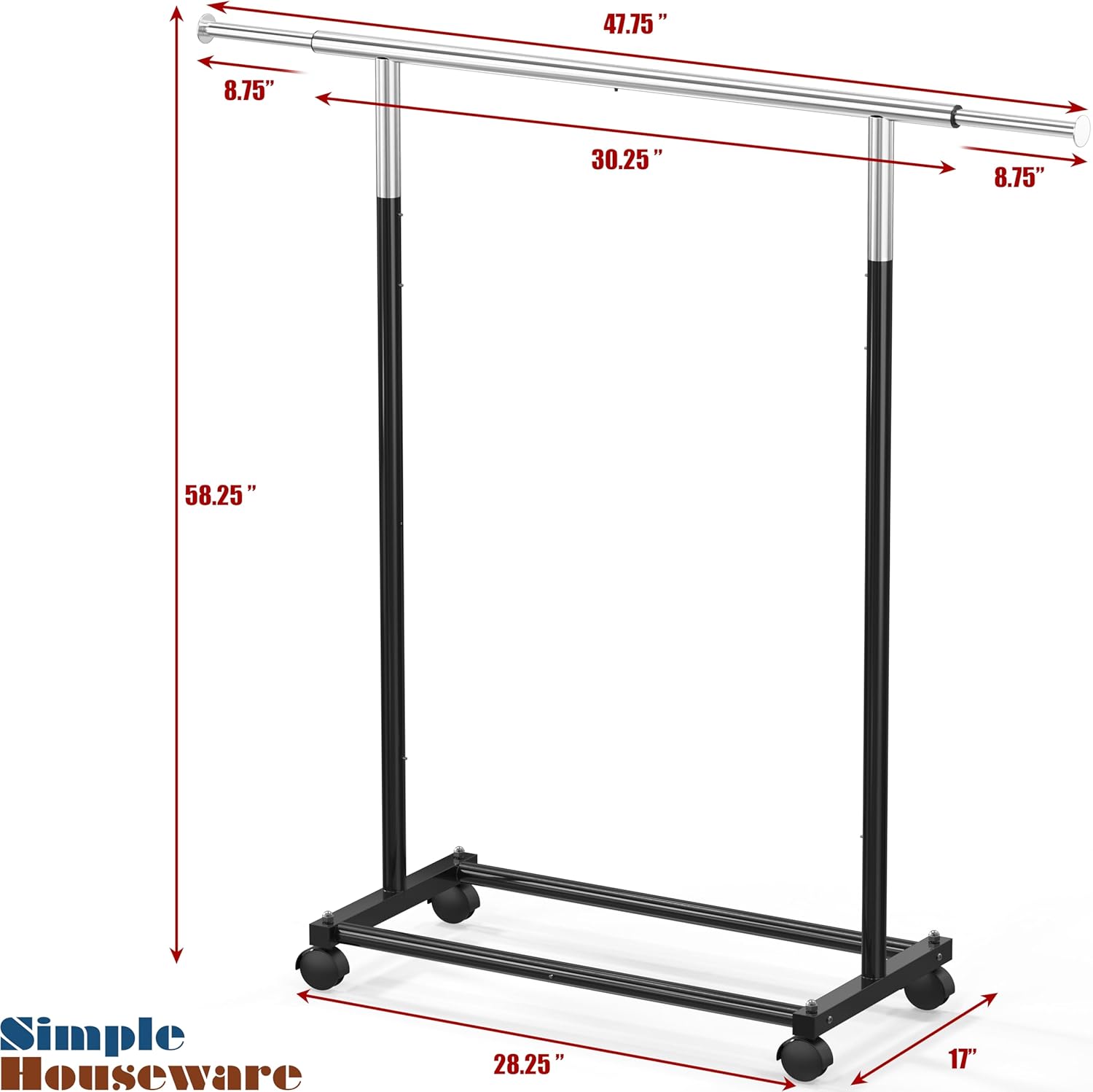 Adjustable Garment Rack with Extendable Rod – Heavy-Duty Steel Clothing
