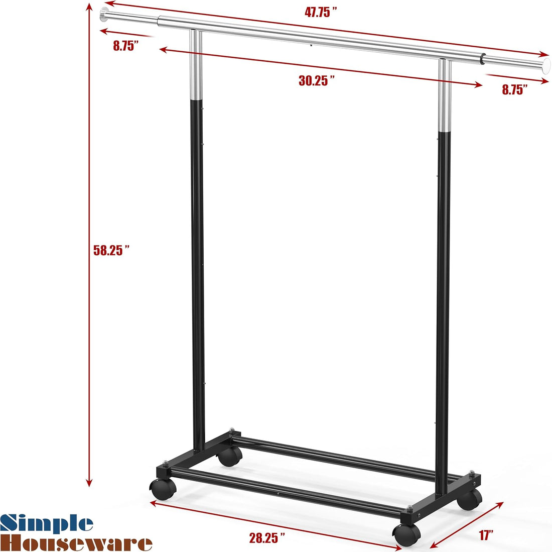 Adjustable Garment Rack with Extendable Rod – Heavy-Duty Steel Clothing
